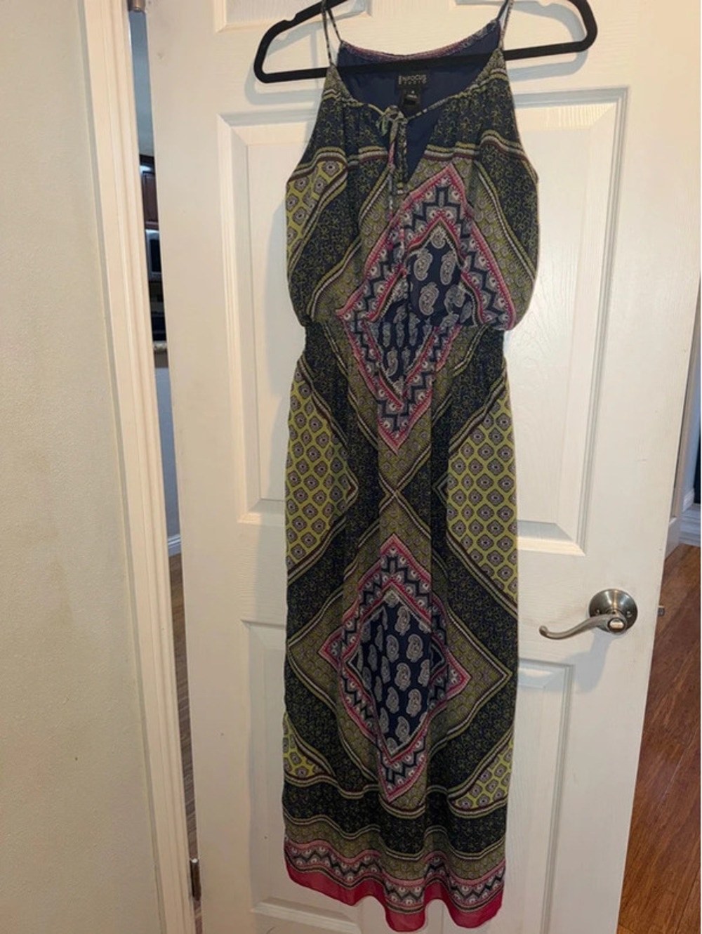 En Focus Studio Size 4 Boho Paisley Maxi Dress Navy Green Pink Sleeveless